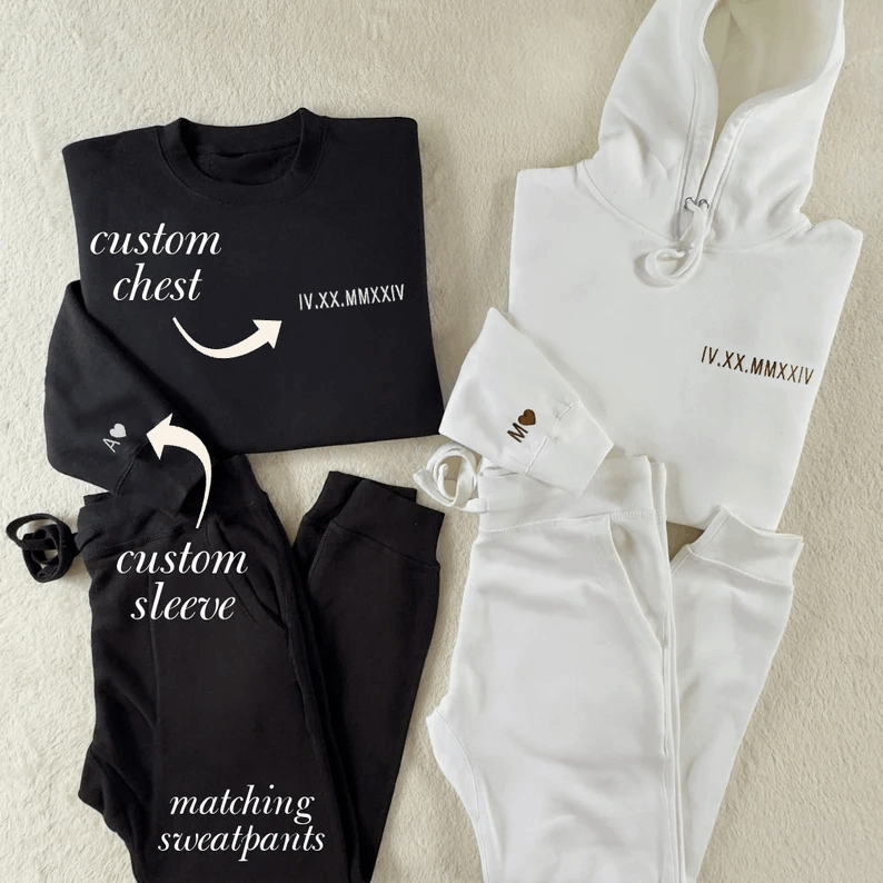 Matching Couples Shirt and Sweatpants Gift • Custom Embroidered Anniversary Shirt for Him • Roman Numeral Hoodie • Engagements, Bachelorette