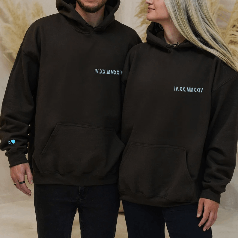 Matching Couples Shirt and Sweatpants Gift • Custom Embroidered Anniversary Shirt for Him • Roman Numeral Hoodie • Engagements, Bachelorette