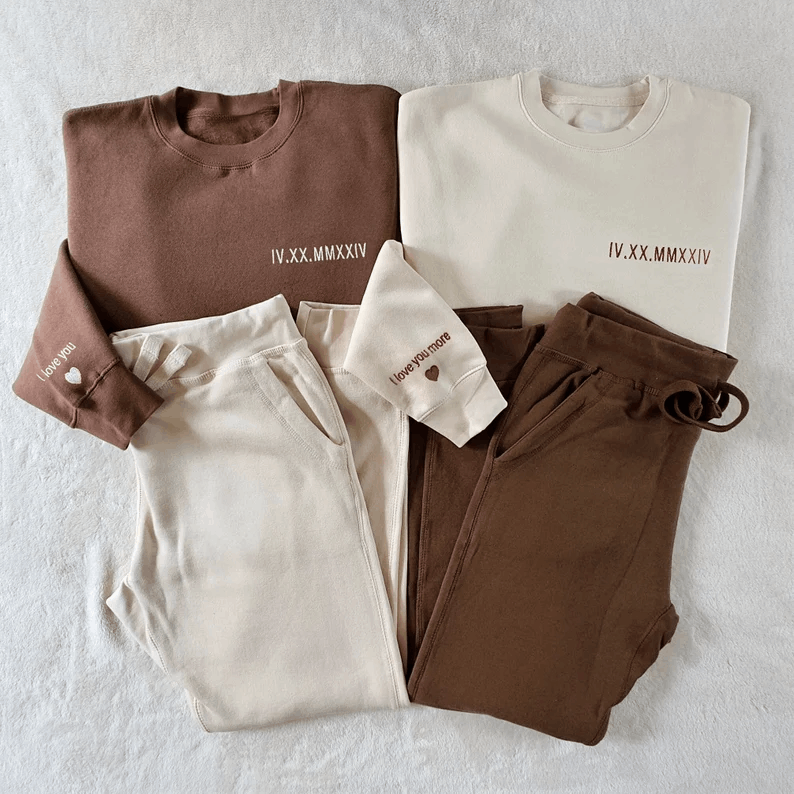 Matching Couples Shirt and Sweatpants Gift • Custom Embroidered Anniversary Shirt for Him • Roman Numeral Hoodie • Engagements, Bachelorette