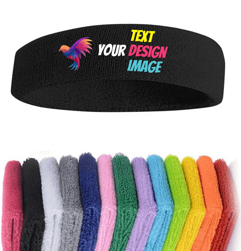 Custom Text, Design, Image Applied SWEAT HEADBANDS, Customized Headbands