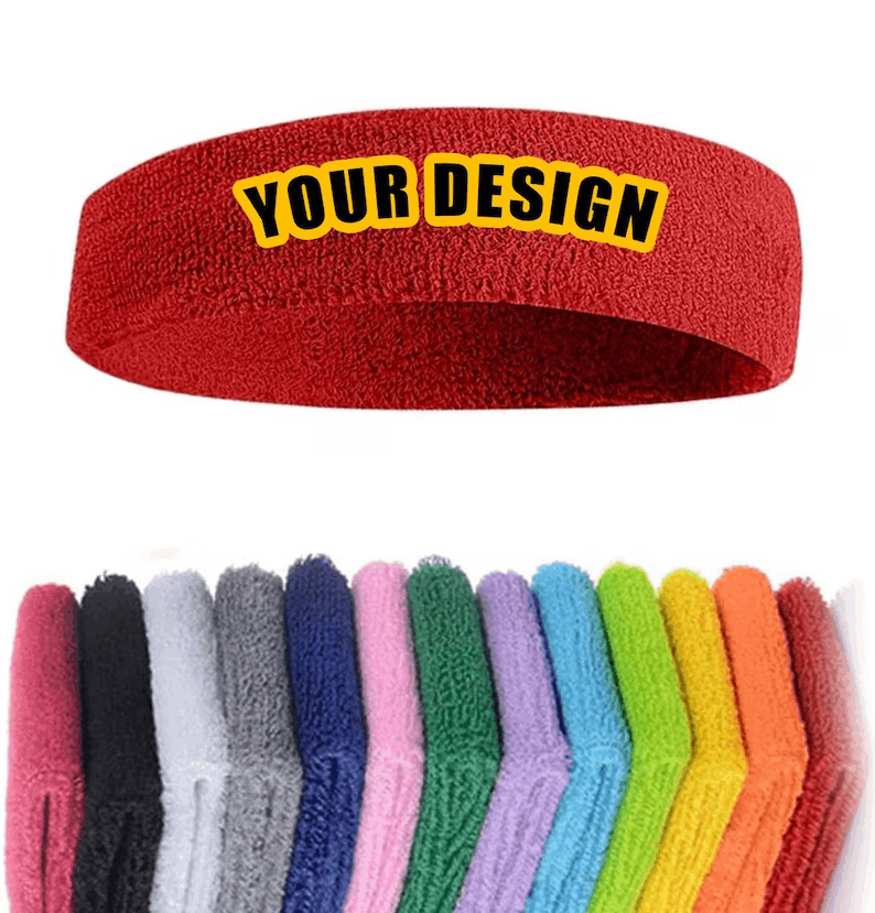 Custom Text, Design, Image Applied SWEAT HEADBANDS, Customized Headbands