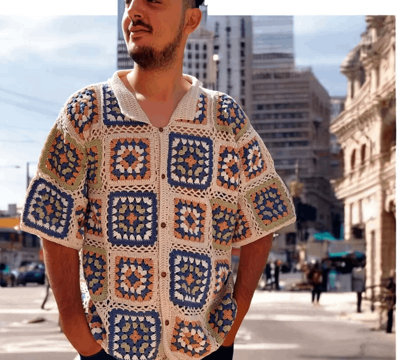 Chemise crochetée style ethnique coloré