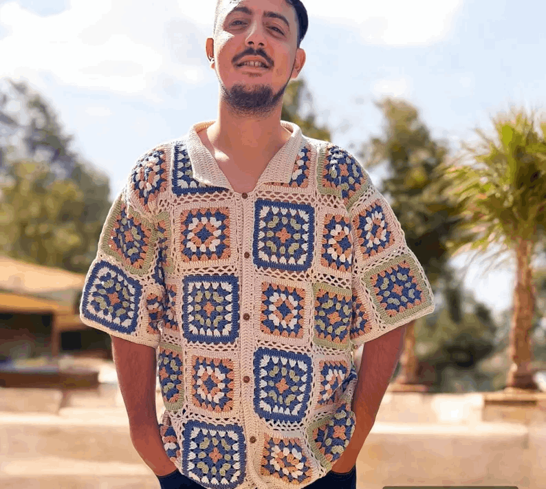 Chemise crochetée style ethnique coloré