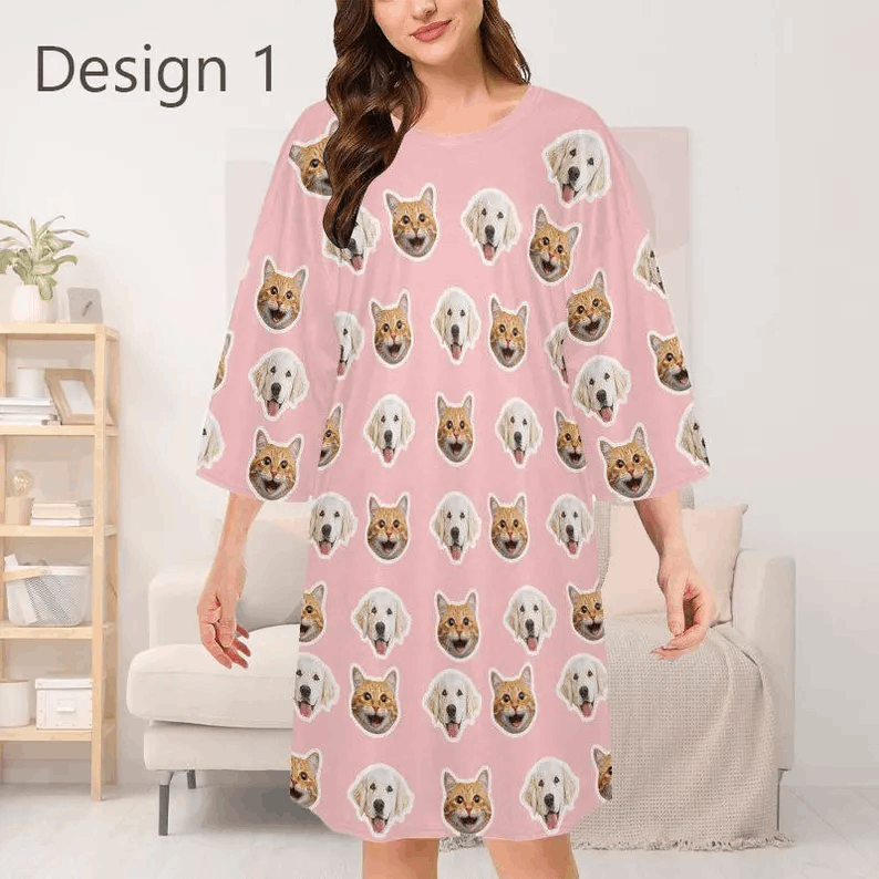 Custom Sleep Tee with Face,Personalized Women Pajama Set,Women's Oversized Sleep Tee,Birthday/Bachelor Pajama Party,Night Wear,Gift for Her