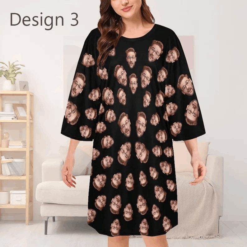 Custom Sleep Tee with Face,Personalized Women Pajama Set,Women's Oversized Sleep Tee,Birthday/Bachelor Pajama Party,Night Wear,Gift for Her