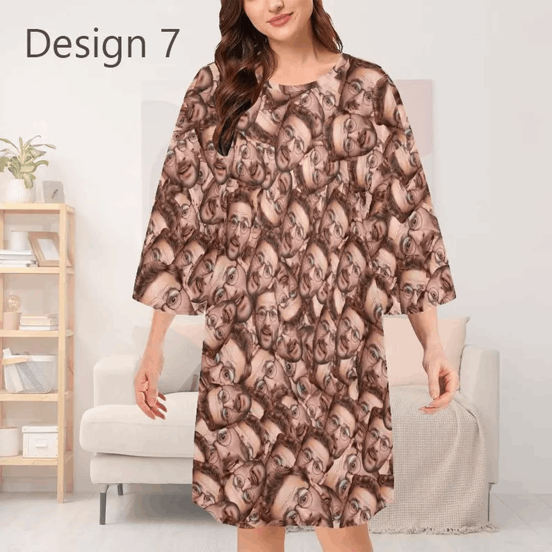 Custom Sleep Tee with Face,Personalized Women Pajama Set,Women's Oversized Sleep Tee,Birthday/Bachelor Pajama Party,Night Wear,Gift for Her