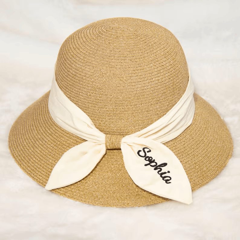 Custom Name Wide Brim Sun Hat, Personalized Name Beach Hat, Women Sun Hat, Monogrammed Hats, Women Summer Hat, Bridesmaid Gift