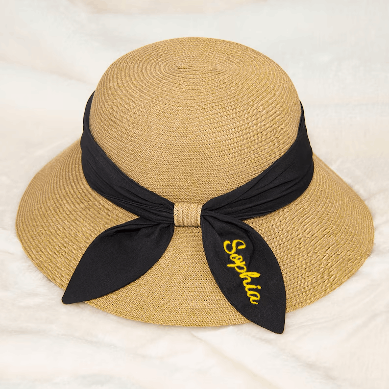 Custom Name Wide Brim Sun Hat, Personalized Name Beach Hat, Women Sun Hat, Monogrammed Hats, Women Summer Hat, Bridesmaid Gift
