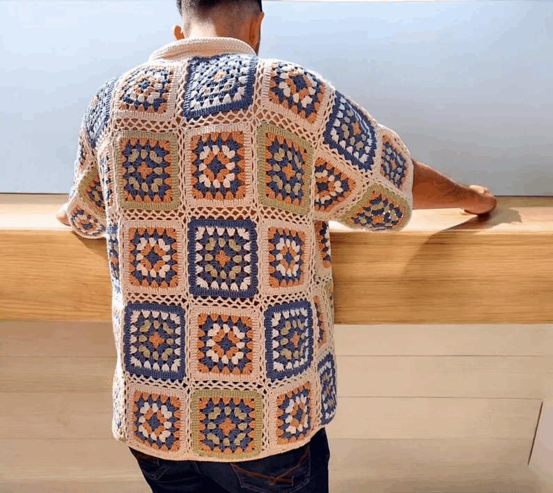 Chemise crochetée style ethnique coloré