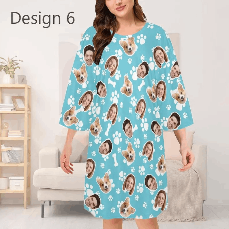 Custom Sleep Tee with Face,Personalized Women Pajama Set,Women's Oversized Sleep Tee,Birthday/Bachelor Pajama Party,Night Wear,Gift for Her