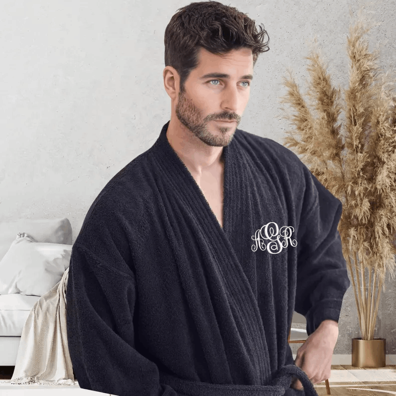 Custom Turkish Towel Robe for Men, Spa Bathrobe 100% Cotton Terry Cloth, Embroidered Gift for Him & Her, 2nd Anniversary Present