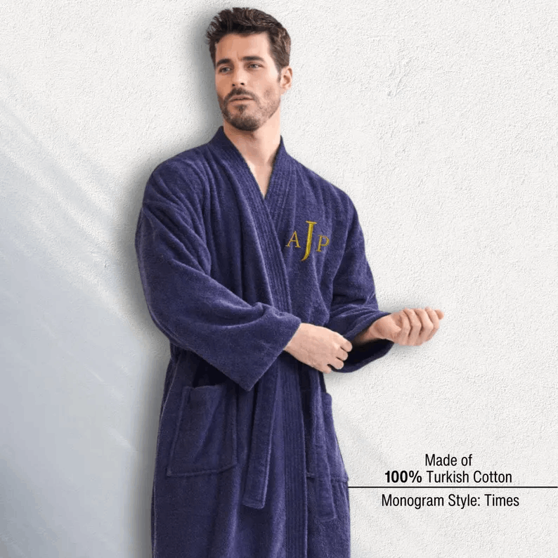 Custom Turkish Towel Robe for Men, Spa Bathrobe 100% Cotton Terry Cloth, Embroidered Gift for Him & Her, 2nd Anniversary Present