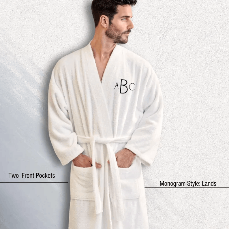 Custom Turkish Towel Robe for Men, Spa Bathrobe 100% Cotton Terry Cloth, Embroidered Gift for Him & Her, 2nd Anniversary Present