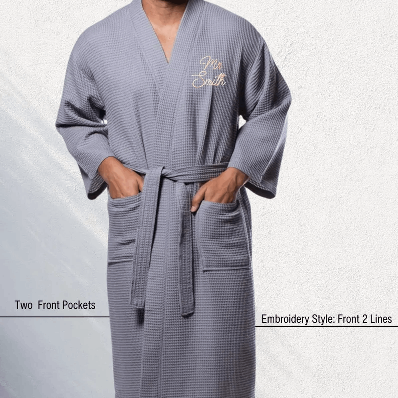 Custom Father's Day Waffle Weave Robe for Him, Best Dad Embroidered Bathrobe & Perfect Men's Gift, cotton anniversary for husband