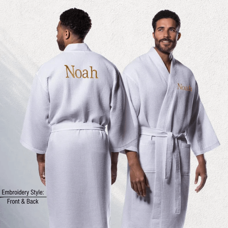 Custom Father's Day Waffle Weave Robe for Him, Best Dad Embroidered Bathrobe & Perfect Men's Gift, cotton anniversary for husband