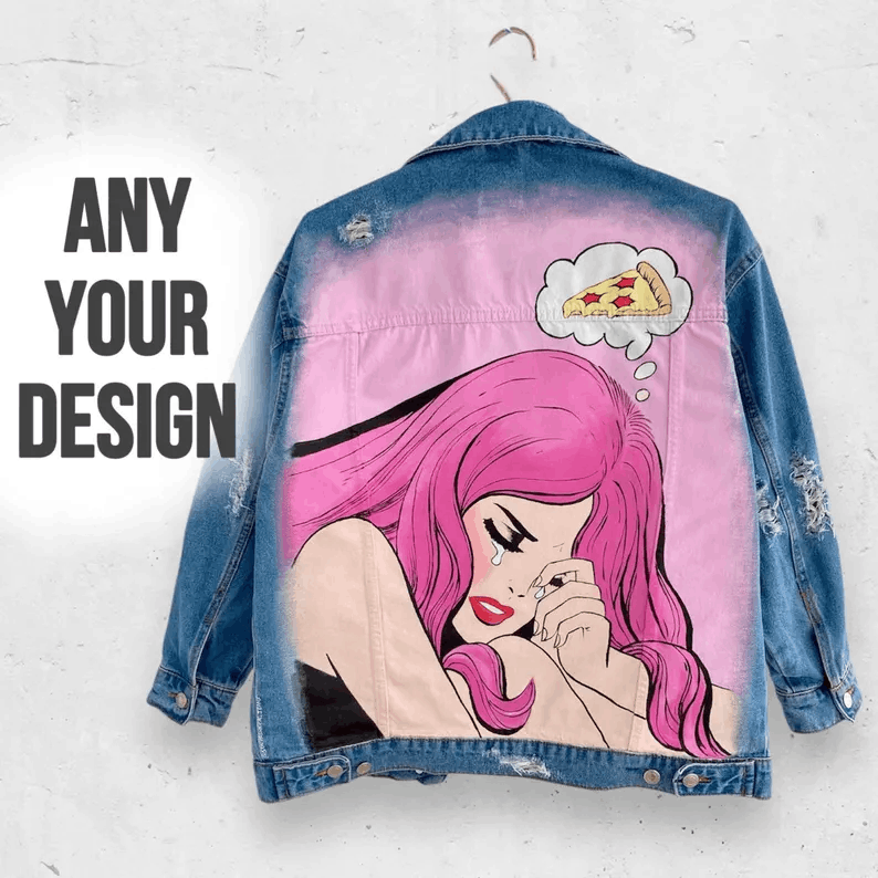 Painted denim jacket, personalized jacket, custom jean jacket, unique gift for her