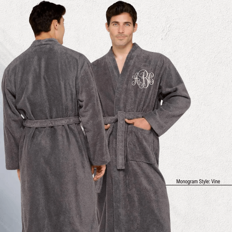 Custom Turkish Towel Robe for Men, Spa Bathrobe 100% Cotton Terry Cloth, Embroidered Gift for Him & Her, 2nd Anniversary Present