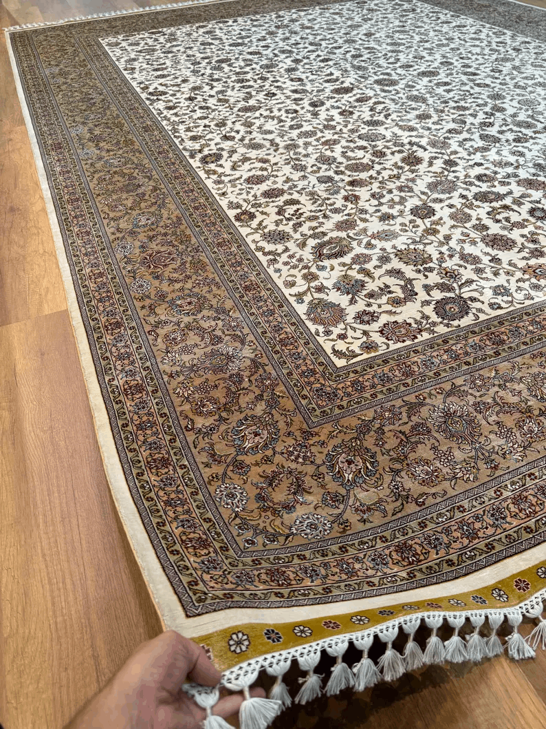 Handmade Silk Rug, Palace Silk Rug, Hand Knottted Pure Naturel Hereke Silk Rug, 9x11 Area Rug, Unique Silk Rug, Oversize Silk Rug, Pure Silk