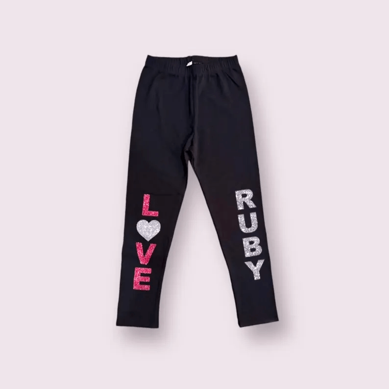 Personalized Legging for Girls, Love Clothing for Tween Girl, Glitter Leggings Baby/ Toddler, Bday Gift for Granddaughter, Custom Showe