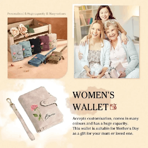 Personalized women's leather wallet custom birth flower&name women’s wallet,gifts for mom,gifts for her,handmade wallet gift
