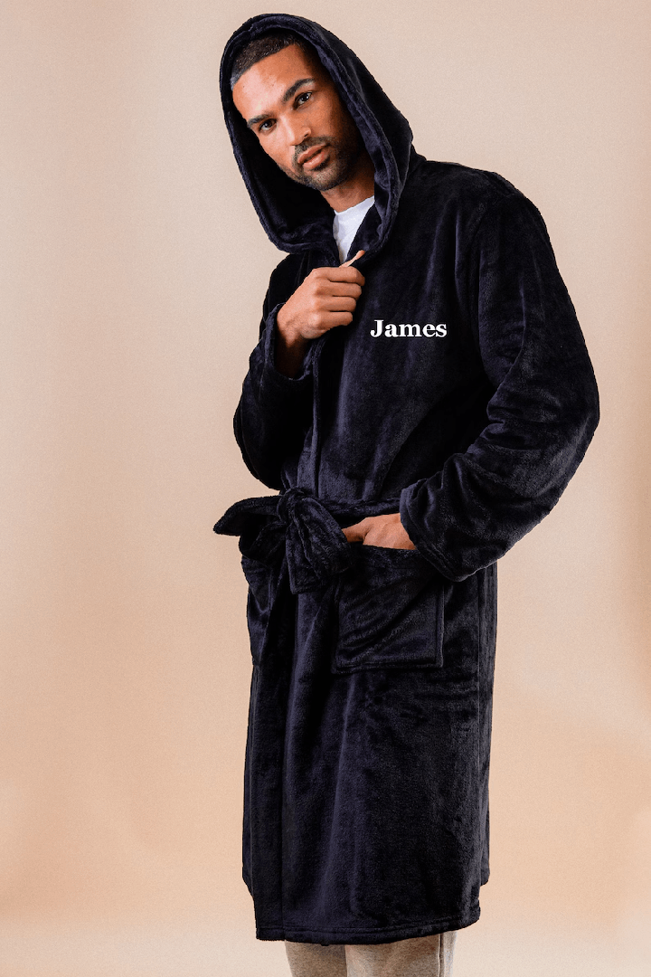 Mens personalised plush hooded dressing gown