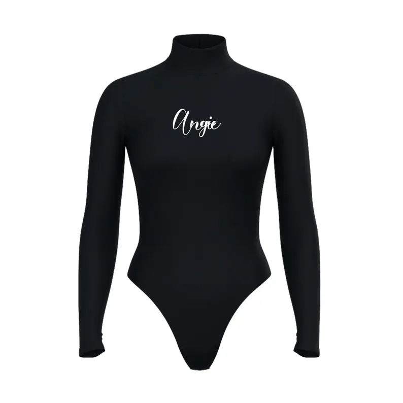 Custom Text Mock Neck Bodysuit, Personalized Short Turtle Neck Bodysuit, Business Logo Apparel Employees, Bachelorette Party, Gift for He