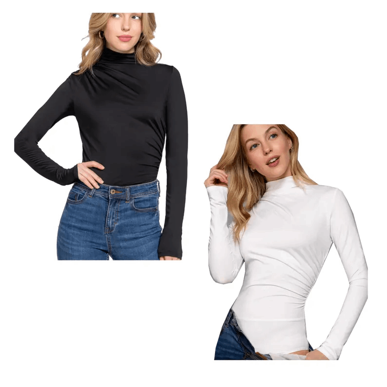 Custom Text Mock Neck Bodysuit, Personalized Short Turtle Neck Bodysuit, Business Logo Apparel Employees, Bachelorette Party, Gift for He