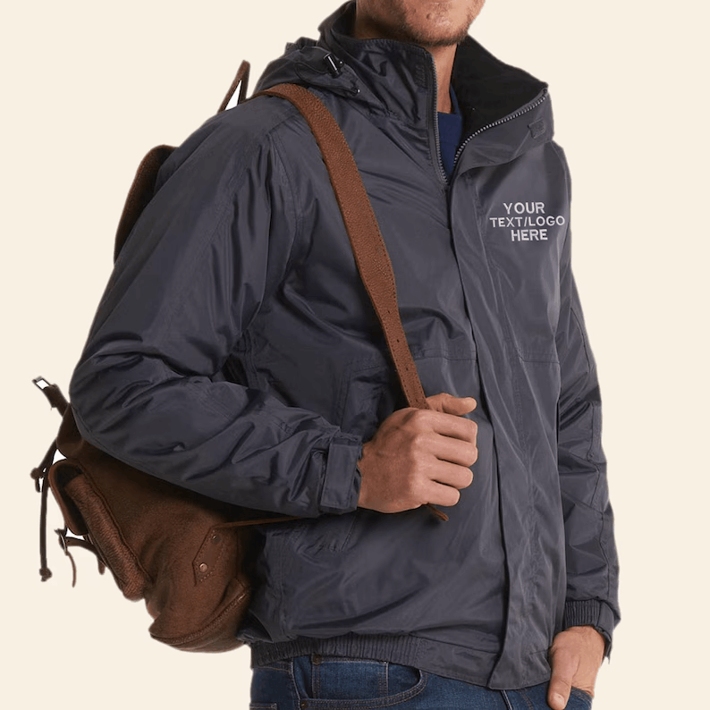 Personalised Embroidered Zip up Jacket, Custom Text/Logo Monogram Outdoor Jacket, Any Text Workwear Waterproof Hooded Jacket, Team Jackets