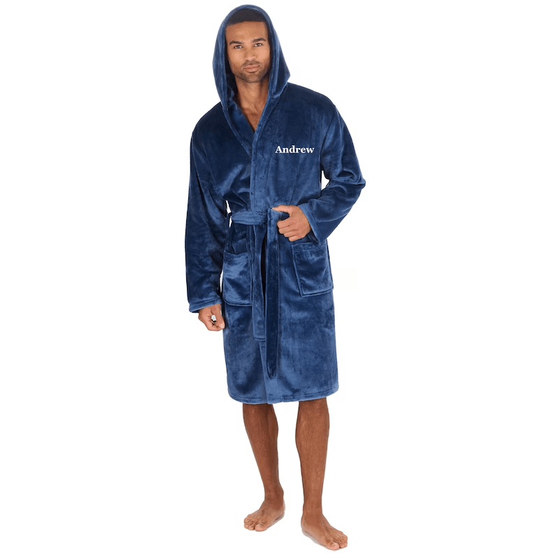 Mens personalised plush hooded dressing gown