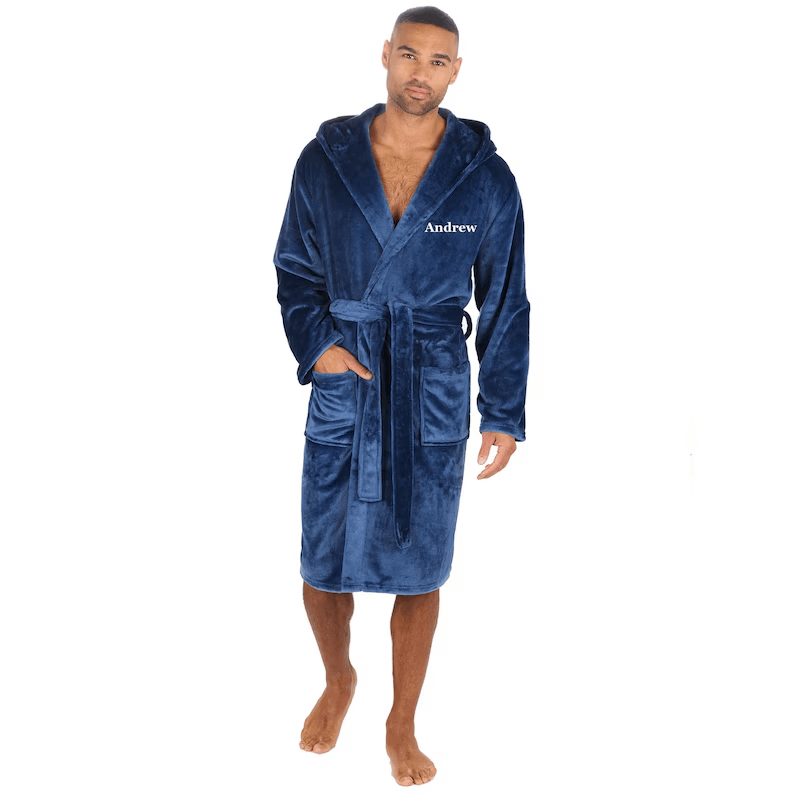 Mens personalised plush hooded dressing gown