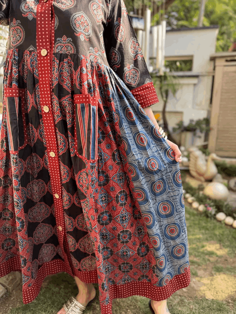 Blouse Longue Bohème Fait Main – Motif Traditionnel Élégant