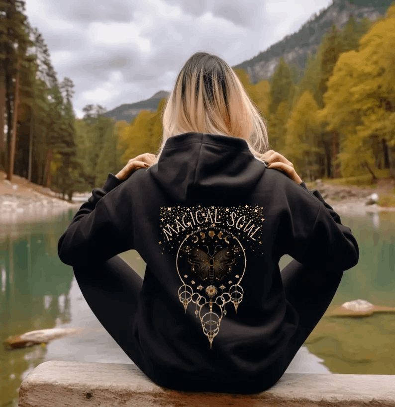 Mystical Butterfly Hoodie Mushroom Hoodie Green Witch Hoodie Nature Hoodie Celestial Fairycore Goblincore Clothing Aesthetic Witchy Clothes