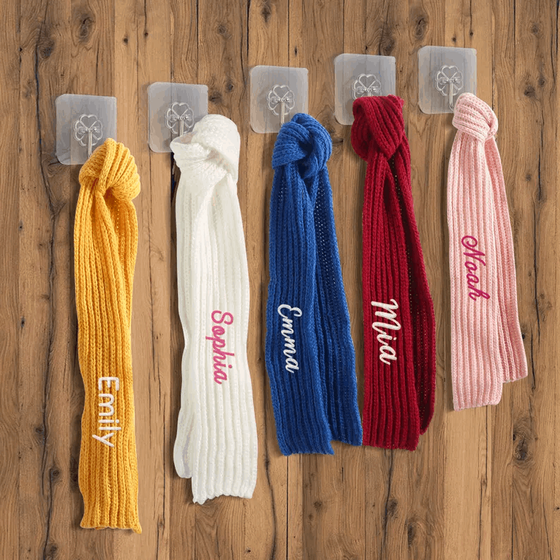 Custom Knitted Kids Winter Scarf, Handmade Kid Name Scarf, Gift for Kid, Girls Scarf, Baby Gifts, Embroidered Knit Scarves, Birthday gift