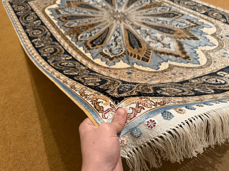 Handmade Original Silk Rug–Persian Floral Design,Original Handmade Silk Rug – Intricate Floral Design 4x5,Small Persian Design Masterpiece