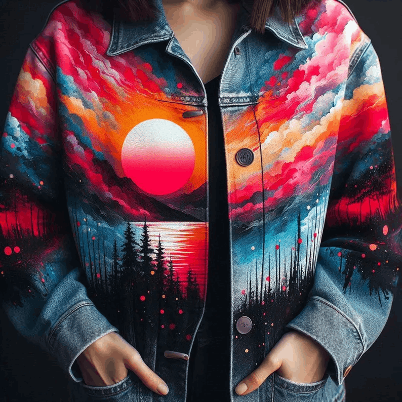 Veste en Jean Peinte à la Main – Création Personnalisée sur Commande, Design Artistique Unique