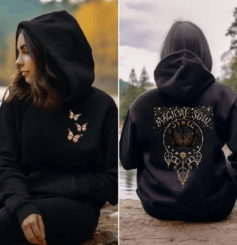 Mystical Butterfly Hoodie Mushroom Hoodie Green Witch Hoodie Nature Hoodie Celestial Fairycore Goblincore Clothing Aesthetic Witchy Clothes