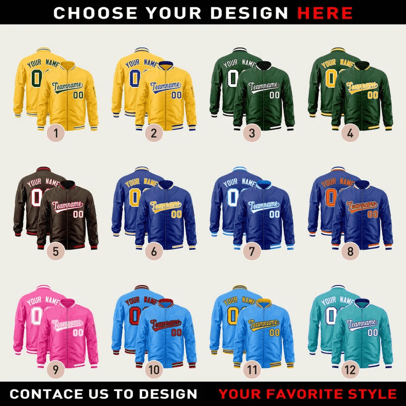 Custom Letterman Jacket,Personalized Embroidered Any Text Logo Full Zip Jacket,Design Bomber Jacket for Men/Women/Youth