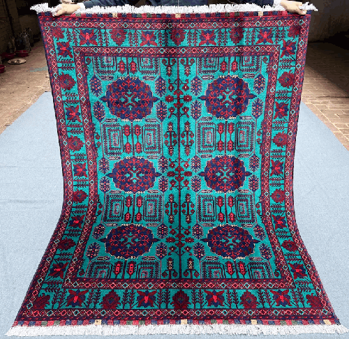 Handmade Turquoise and Red Rug,Luxurious Handmade Oriental Rug,Traditional Persian-Style Wool Rug,Afghan Living room rug,Turkish Area rug