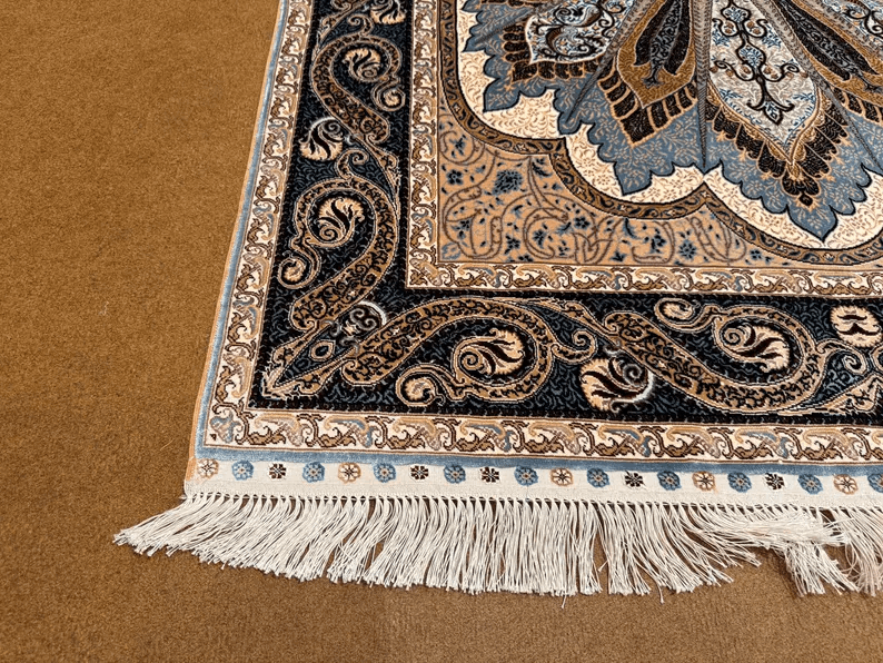 Handmade Original Silk Rug–Persian Floral Design,Original Handmade Silk Rug – Intricate Floral Design 4x5,Small Persian Design Masterpiece