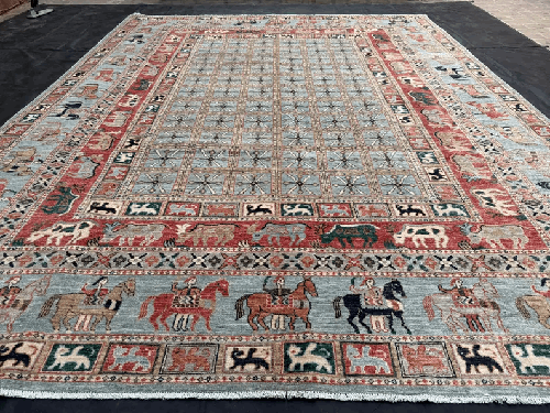 Handmade Persian Rug |Horse and Animal Motif Wool Carpet,Traditional Oriental Decor,Pazyryk Rug,Handwoven Horse Motif Rug,Unique Tribal Rug
