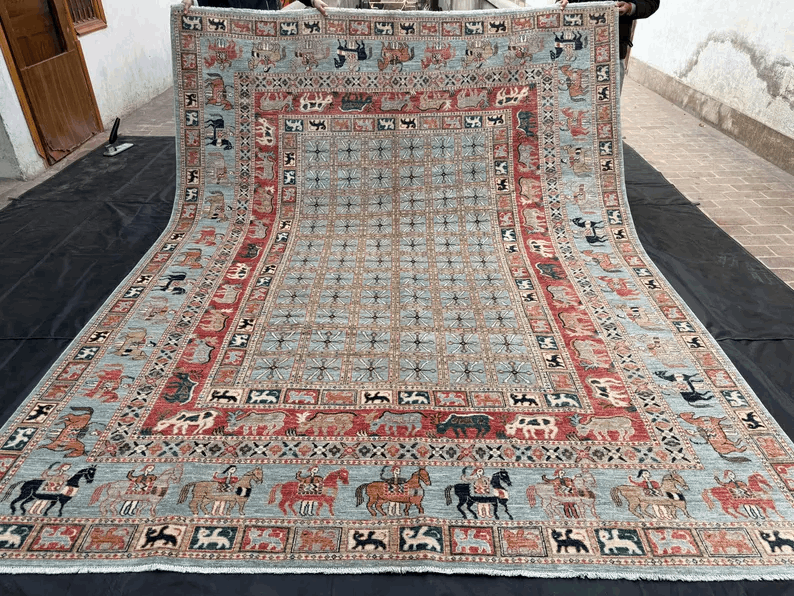 Handmade Persian Rug |Horse and Animal Motif Wool Carpet,Traditional Oriental Decor,Pazyryk Rug,Handwoven Horse Motif Rug,Unique Tribal Rug