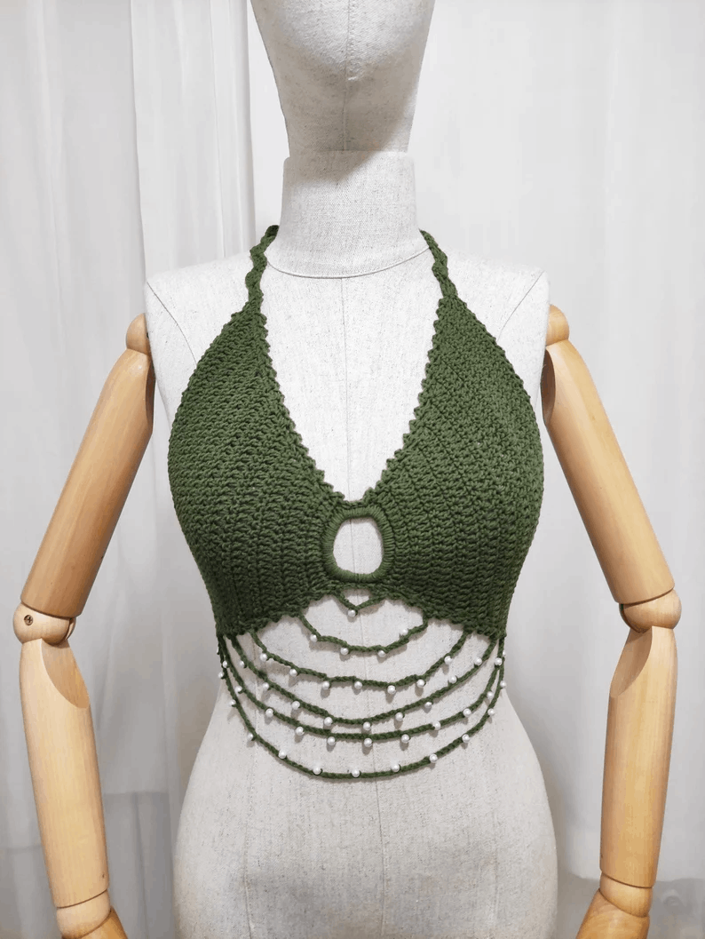 Top crochet asymétrique vert