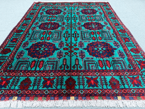 Handmade Turquoise and Red Rug,Luxurious Handmade Oriental Rug,Traditional Persian-Style Wool Rug,Afghan Living room rug,Turkish Area rug
