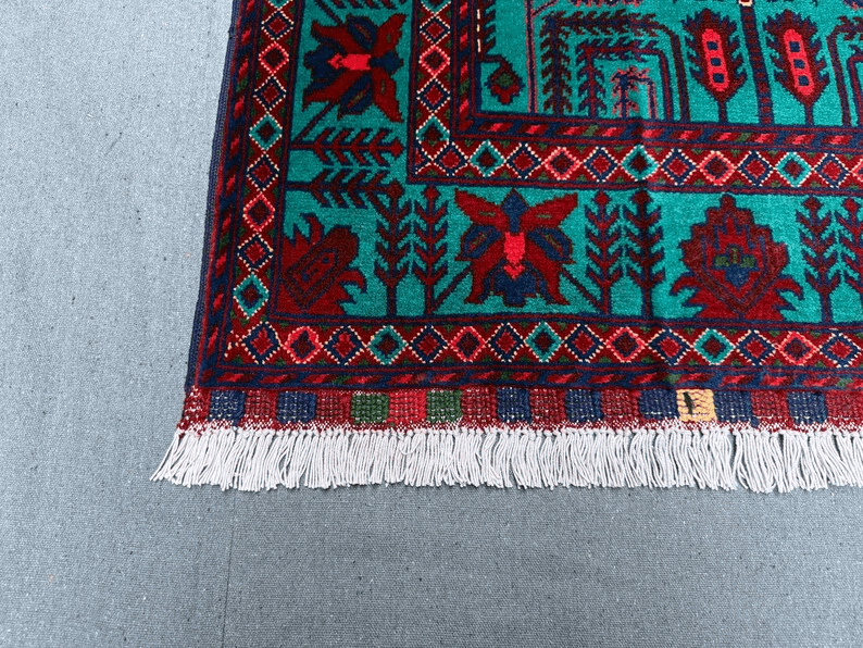 Handmade Turquoise and Red Rug,Luxurious Handmade Oriental Rug,Traditional Persian-Style Wool Rug,Afghan Living room rug,Turkish Area rug