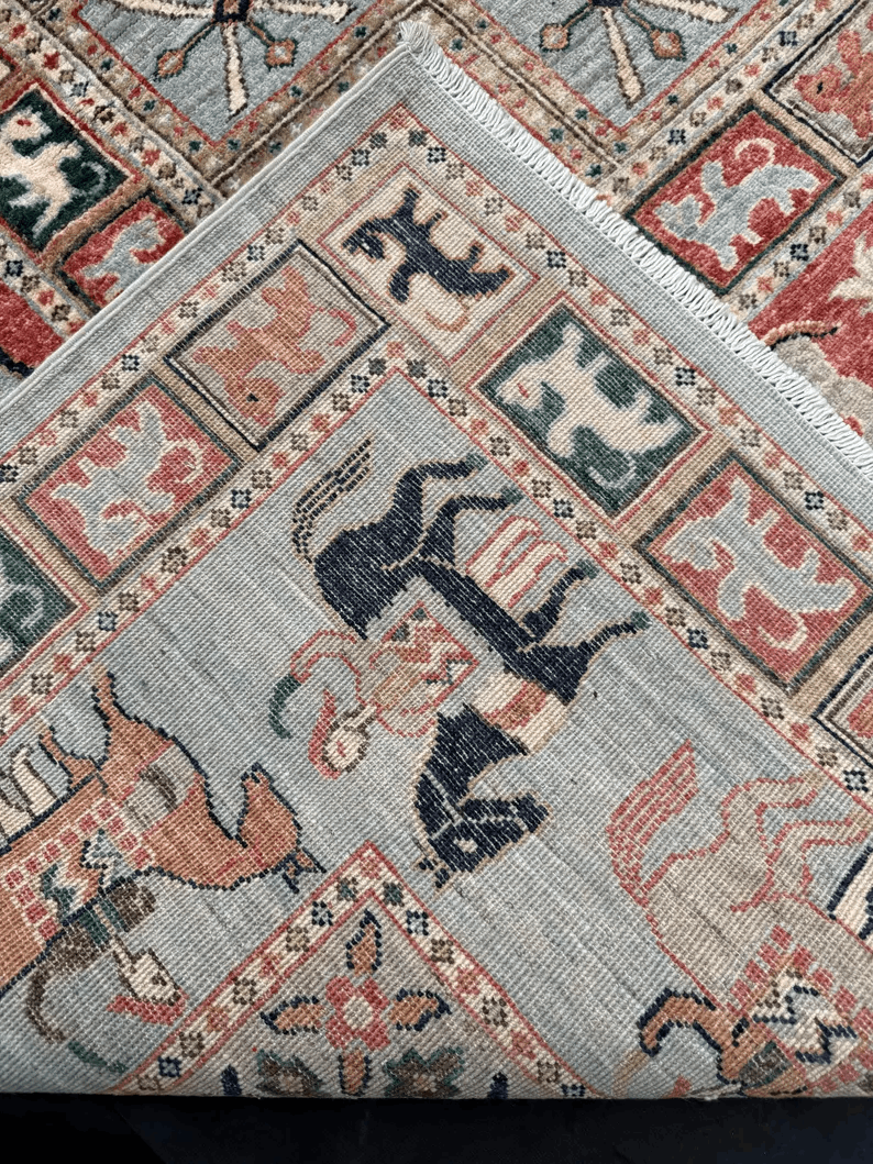 Handmade Persian Rug |Horse and Animal Motif Wool Carpet,Traditional Oriental Decor,Pazyryk Rug,Handwoven Horse Motif Rug,Unique Tribal Rug
