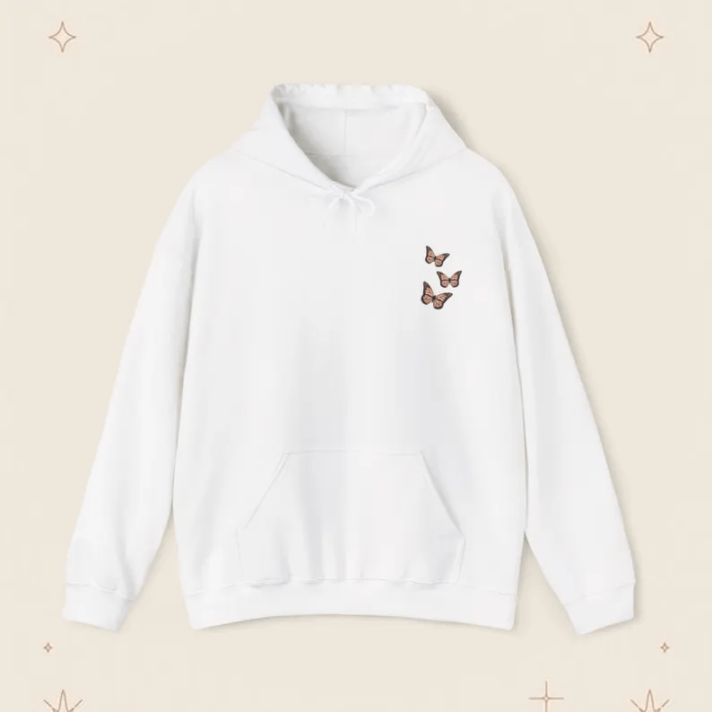 Mystical Butterfly Hoodie Mushroom Hoodie Green Witch Hoodie Nature Hoodie Celestial Fairycore Goblincore Clothing Aesthetic Witchy Clothes