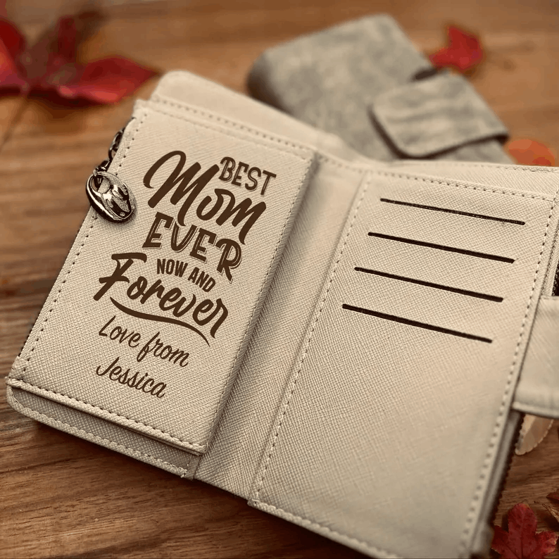 Engraved Photo Purse for Women - Customized Vegan Leather Wallet - Zippered Clutch - Gift For Mother - Mother's Day Gift