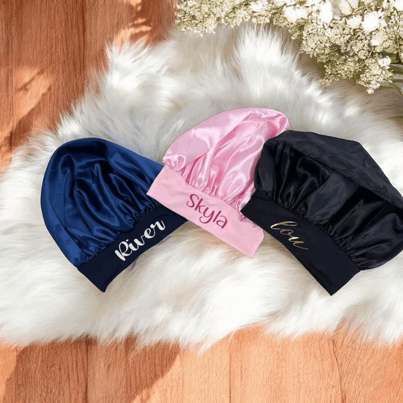 Personalised Satin Silk Hair Wrap, Hair Bonnets, Children's Bonnets, Adults Bonnets,