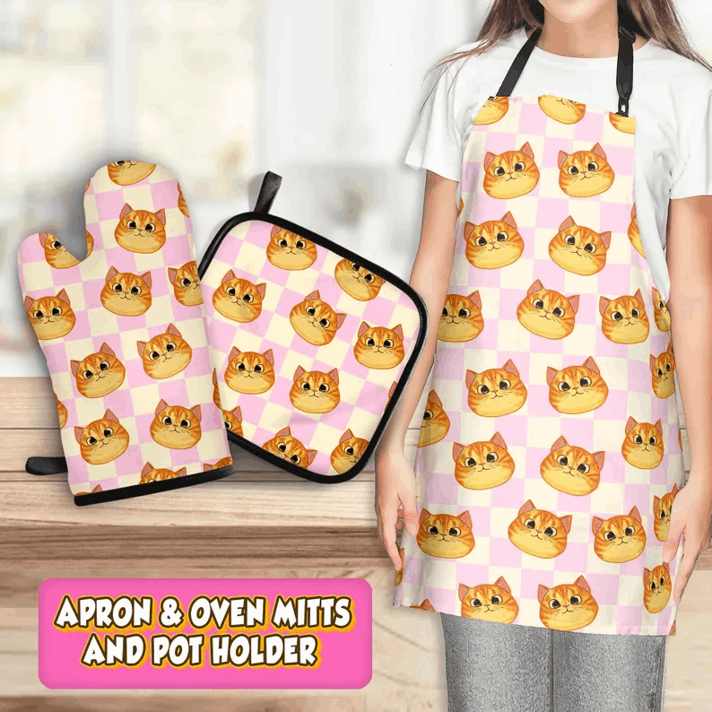 Set Tablier et Gants de Cuisine Personnalisés avec Motifs – 3 Pièces