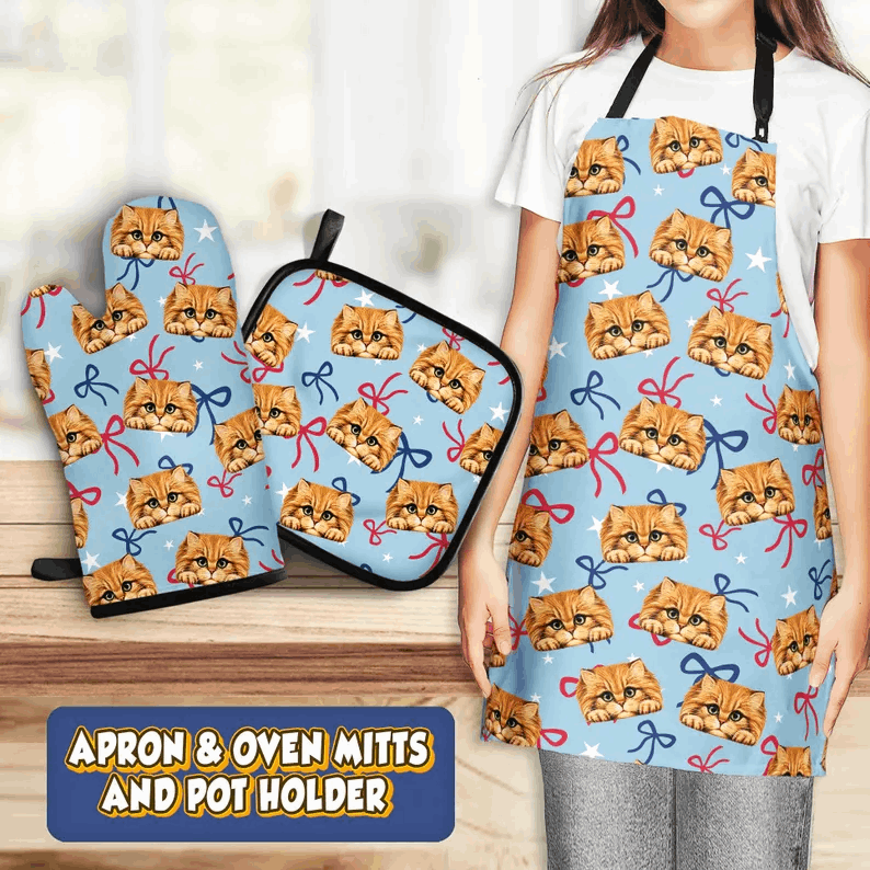 Set Tablier et Gants de Cuisine Personnalisés avec Motifs – 3 Pièces